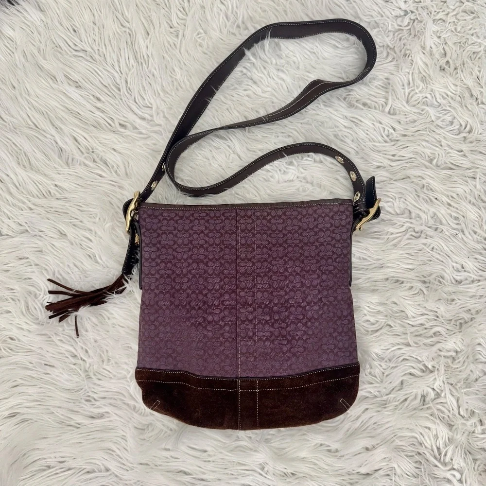 💜 Y2K Vintage Coach Purple Signature Jacquard Crossbody F10417 💜